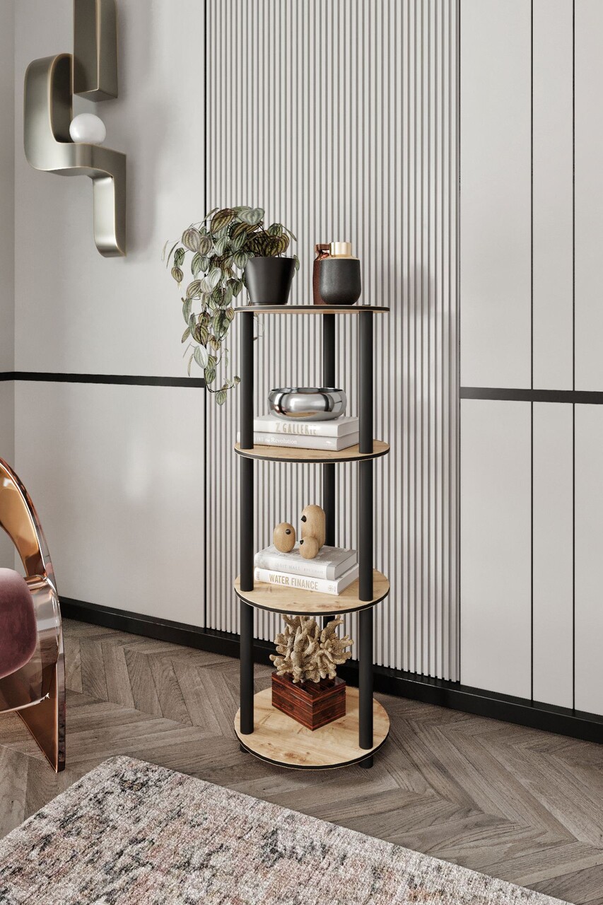 Corp biblioteca, Hanah Home, Bookcase 4 Floors Round, 34x106x34 cm, MDF , Stejar - imagine 4